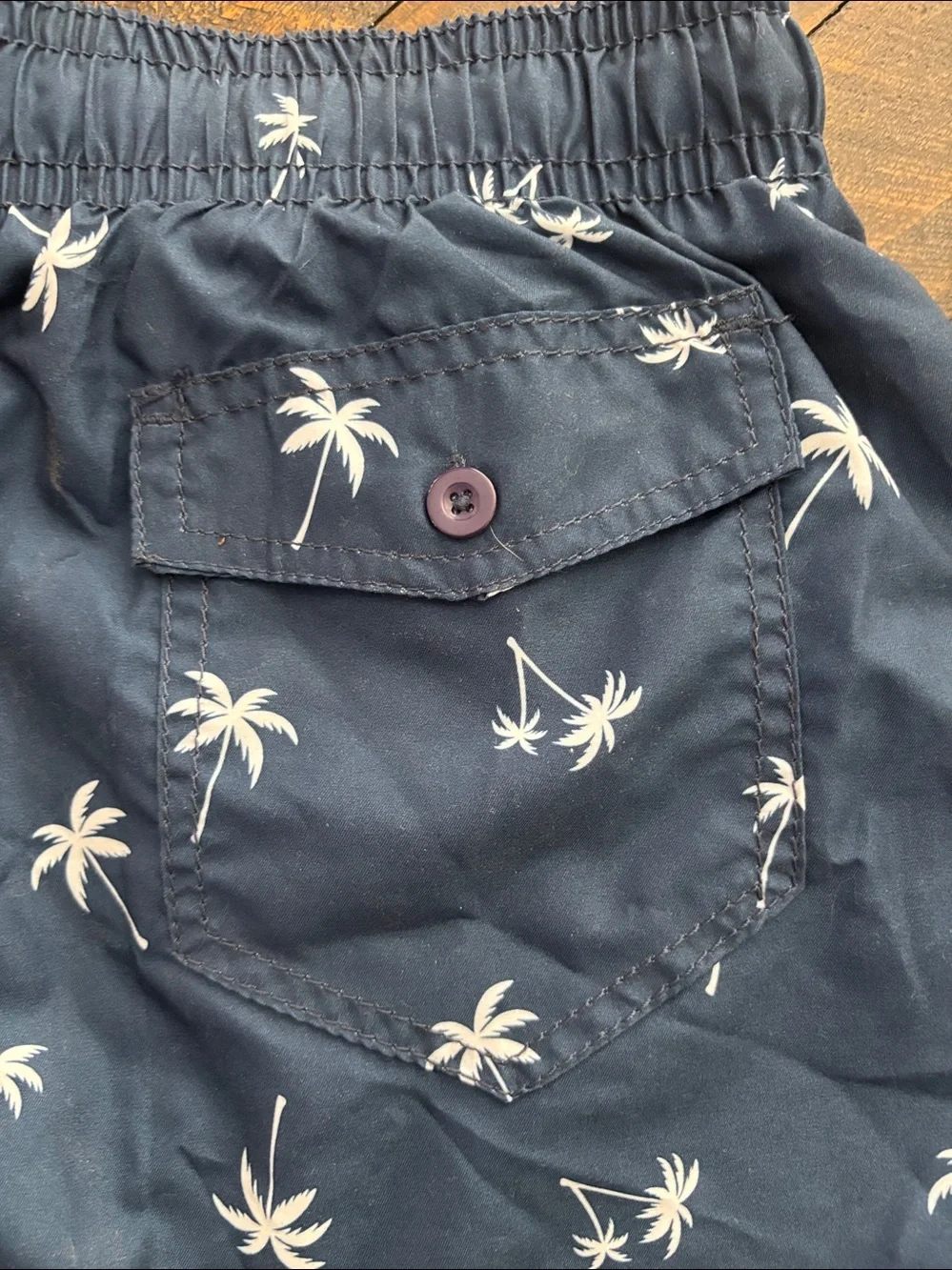 Men's Navy Palm-Print Swim Trunks with Drawstring Quick Dry Kanu Board